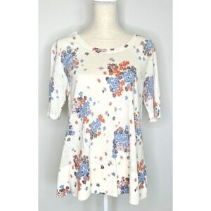 Loft Sweater Women's M Floral Cottagecore Sheer Knit Short Sleeve Linen Top
